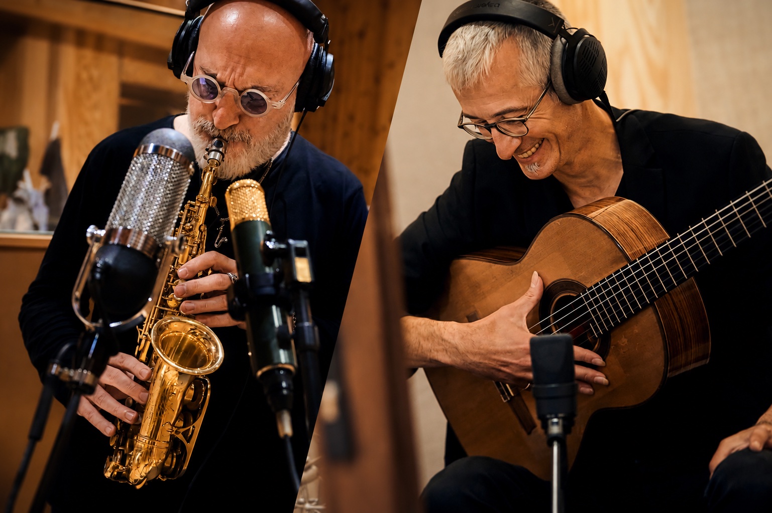 Montage photographique de Rain Sultanov au saxophone et Quentin Dujardin à la guitare